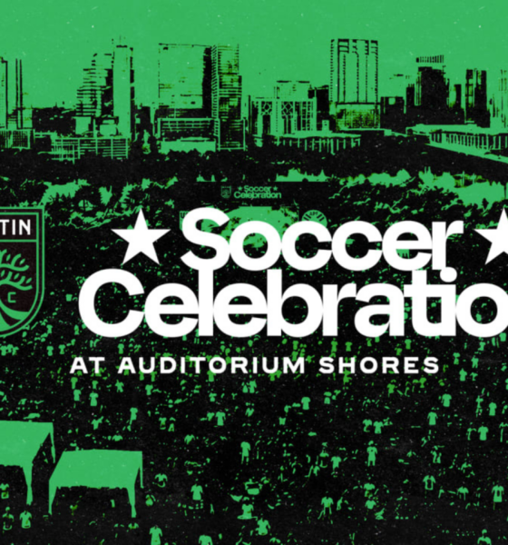 Austin FC Soccer Celebration at Auditorium Shores promotional banner showing skyline and a large crowd." (informative)