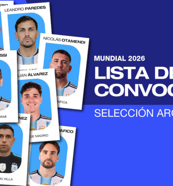 Argentina World Cup 2026: list of called-up players banner featuring team cards and AFA crest on a blue background